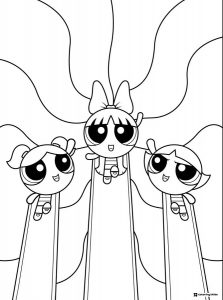 Powerpuff Girls Coloring Sheet with Wavy Background