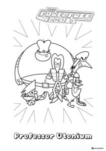 Powerpuff Girls Villains Coloring Page with Professor Utonium text