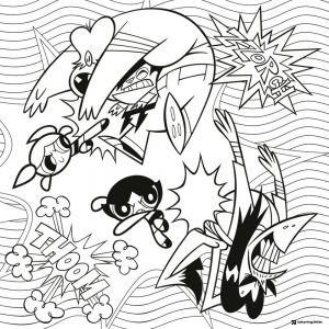 Powerpuff Girls and Villains Action Coloring Page