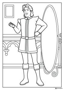 Prince Charming Coloring Page Posing by a Mirror