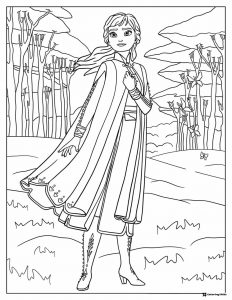 Princess Anna in Forest Coloring Page with Cape