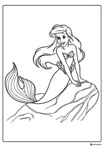 Princess Ariel Coloring Page Sitting on a Rock