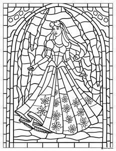 Princess Aurora Stained Glass Style Coloring Page
