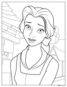 Princess Belle Close Up Coloring Page village