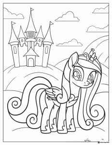Princess Celestia in front of a castle coloring page
