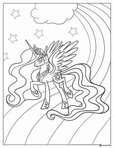 Princess Celestia on rainbow with stars coloring