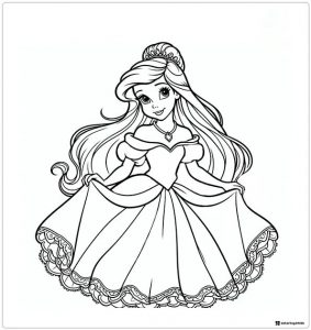 Princess Coloring Page with a Flowing Dress and Tiara
