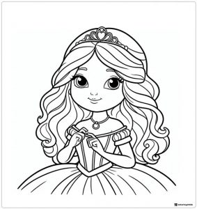 Princess Coloring Page with a Sweet Smile and Tiara