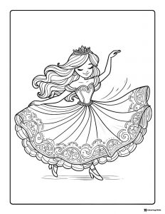Princess Coloring Sheet Dancing Gracefully with Flowing Dress