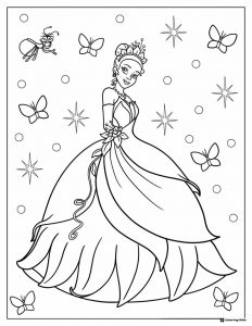 Princess Coloring Sheet with Butterflies and Stars