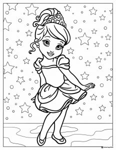 Princess Coloring Sheet with Stars and Circles