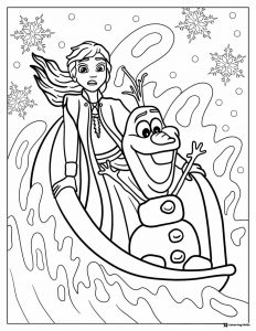 Princess Elsa and Olaf Sledding Coloring Sheet