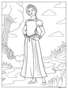 Princess Fiona Standing in a Forest Clearing Coloring Page