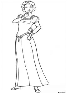 Princess Fiona in dress full body coloring page
