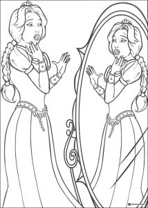 Princess Fiona looking in a mirror coloring sheet