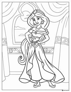 Princess Jasmine Coloring Page in her palace balcony
