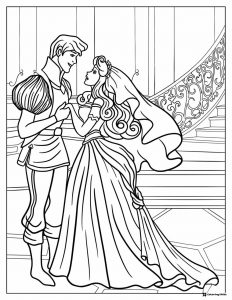 Princess and Prince Coloring Page Dancing on Stairs