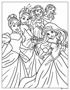 Princesses Coloring Sheet in Various Dresses