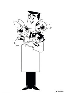Professor Utonium Holding Powerpuff Girls Coloring Page