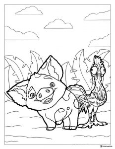 Pua and Heihei Coloring Page standing side by side
