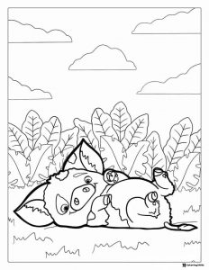 Pua and Heihei Resting in Grass Coloring Page