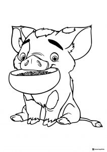 Pua the Pig Eating from a Bowl Coloring Page