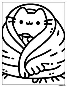 Pusheen Coloring Page Wrapped in Blanket