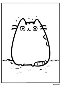 Pusheen Coloring Page with Wide Eyes