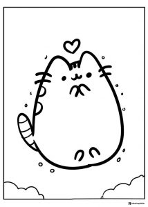 Pusheen Coloring Page with a Heart