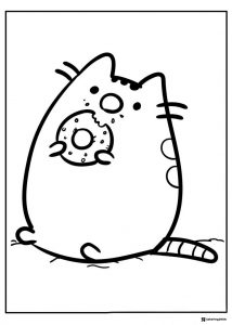 Pusheen Coloring Sheet Eating a Donut