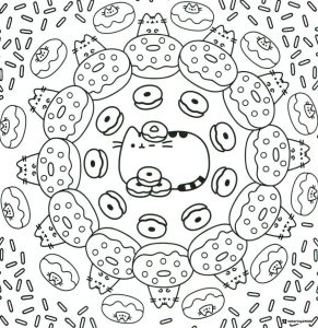 Pusheen Donut Pattern Coloring Page