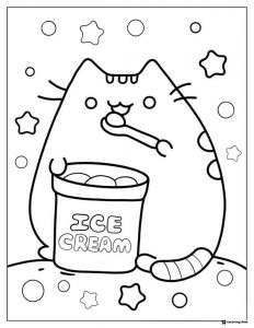 Pusheen Eating Ice Cream Coloring Page