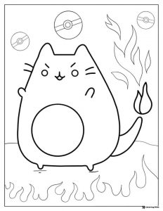 Pusheen Fire Pokemon Coloring Page