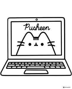Pusheen Laptop Coloring Page