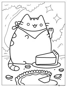 Pusheen Pie Baking Coloring Page