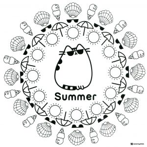 Pusheen Summer Mandala Coloring Page