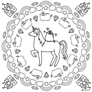 Pusheen Unicorn Mandala Coloring Page