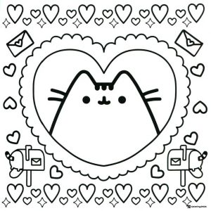 Pusheen Valentines Heart Coloring Page