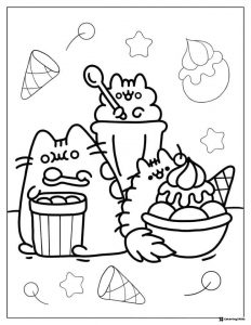 Pusheen and Friends Ice Cream Coloring Page