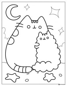 Pusheen and Stormy Night Coloring Page