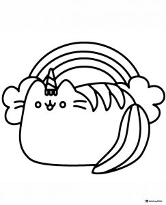Pusheen the Unicorn with Rainbow Coloring Page