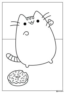 Pusheen with Donut Coloring Page
