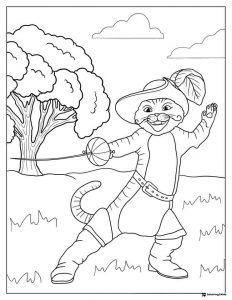 Puss in Boots fencing coloring page