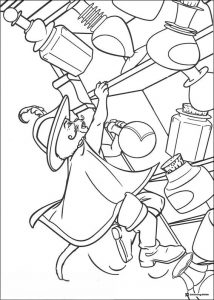 Puss in Boots hitting potion bottles coloring page