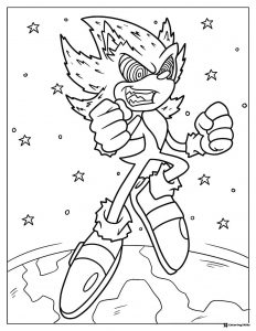 Raging Sonic Coloring Page Floating Over Earth in Space