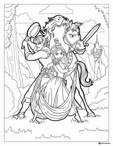 Rapunzel Flynn and Maximus Outdoors Coloring Page