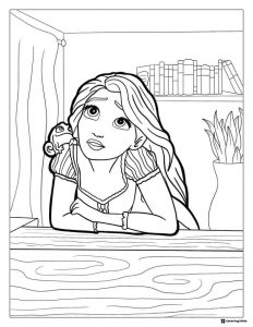 Rapunzel Looking Out Window with Pascal Coloring Page