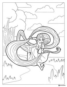 Rapunzel Playing with Long Hair Outdoors Coloring Page