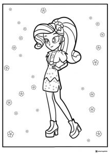 Rarity in dress with flowers Equestria Girls coloring