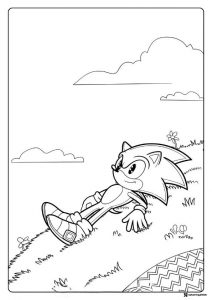 Relaxed Sonic Coloring Page on a Rolling Green Hill